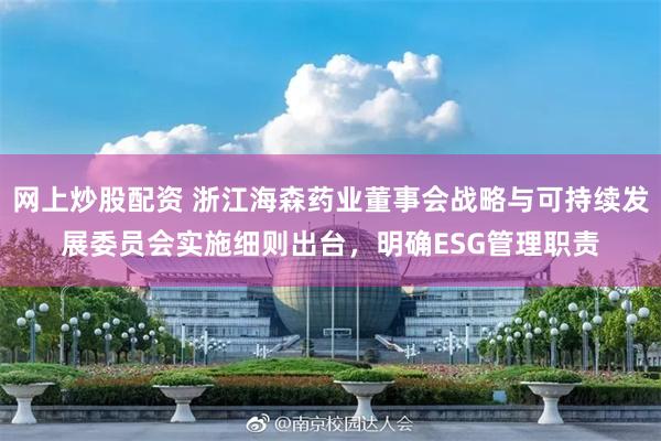网上炒股配资 浙江海森药业董事会战略与可持续发展委员会实施细则出台，明确ESG管理职责