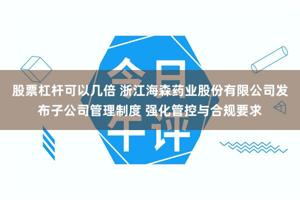 股票杠杆可以几倍 浙江海森药业股份有限公司发布子公司管理制度 强化管控与合规要求