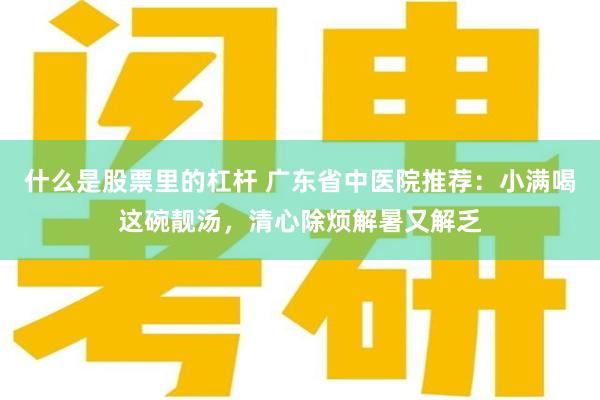 什么是股票里的杠杆 广东省中医院推荐：小满喝这碗靓汤，清心除烦解暑又解乏