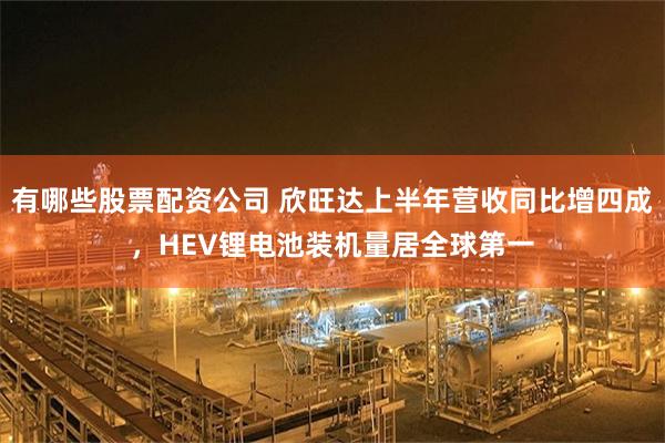 有哪些股票配资公司 欣旺达上半年营收同比增四成，HEV锂电池装机量居全球第一